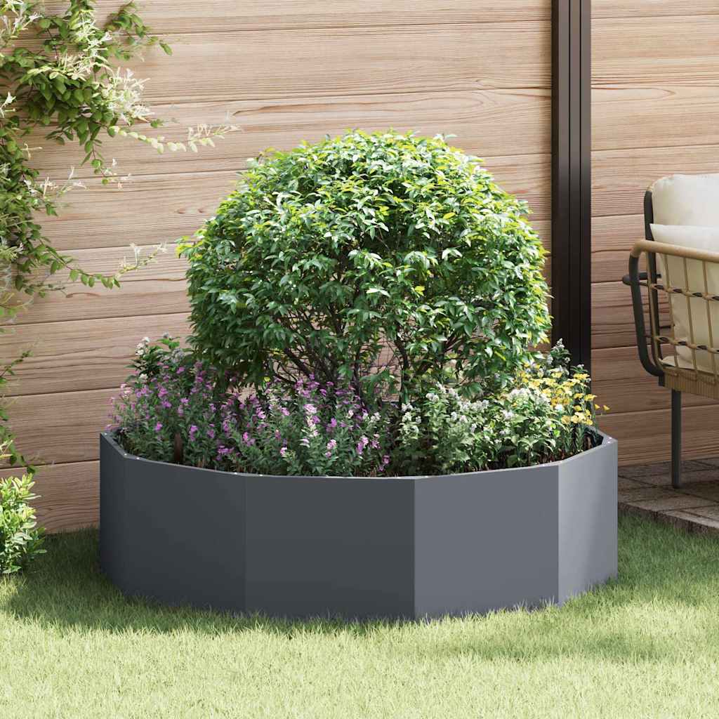 Pot de fleur en acier anthracite — bac bas à dix pans