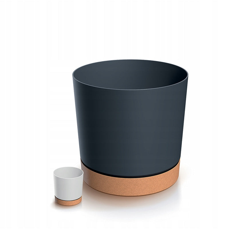 Pot de fleur anthracite Ø 18 cm en plastique avec soucoupe