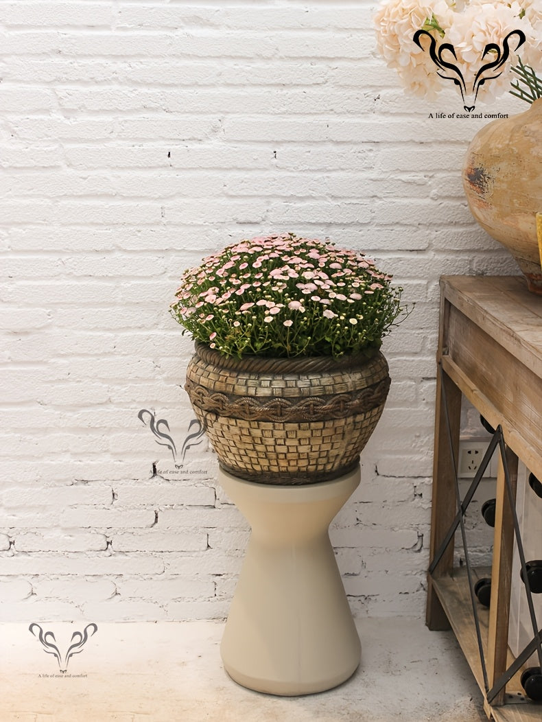 Pot de fleur aspect rotin tressé Ø 40 cm, beige vintage