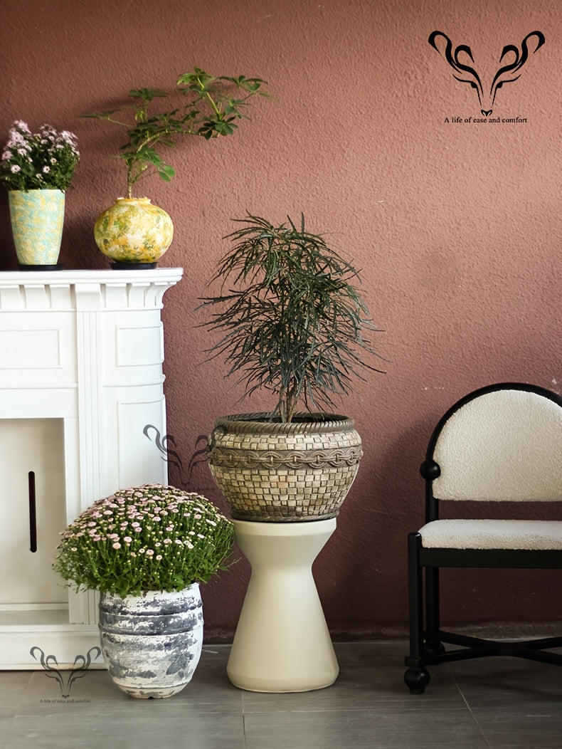 Pot de fleur aspect rotin tressé Ø 40 cm, beige vintage