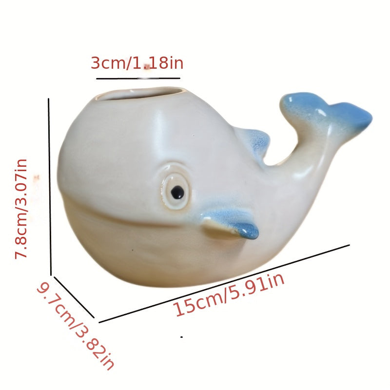 Pot de fleur baleine en céramique émaillée 15 cm - déco marine