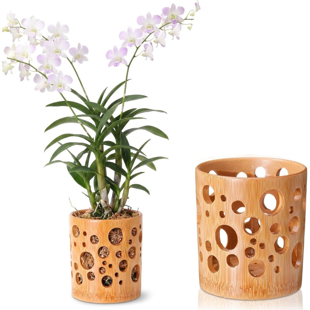 Pot de fleur en bambou ajouré Ø 8 cm pour orchidée et bonsaï