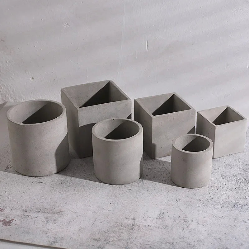 Pot de fleur en béton carré ou rond 8 à 12 cm pour succulente