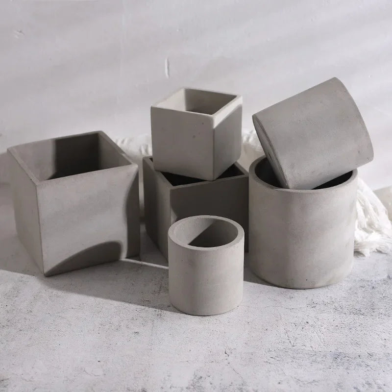 Pot de fleur en béton carré ou rond 8 à 12 cm pour succulente