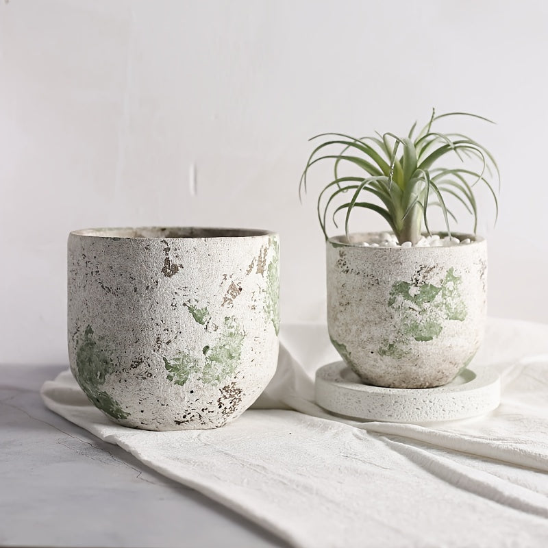 Pot de fleur en béton Ø 10 cm à patine rétro vert-de-gris