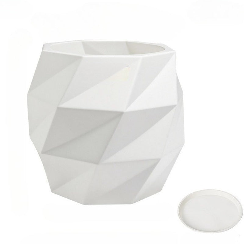 Pot de fleur blanc géométrique 18 L avec soucoupe incluse