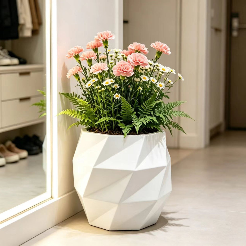 Pot de fleur blanc géométrique 18 L avec soucoupe incluse