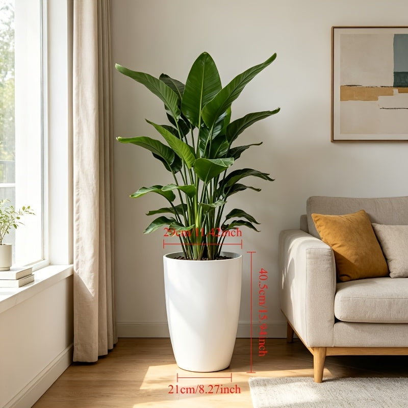 Pot de fleur blanc en résine Ø 29 × H 41 cm avec drainage