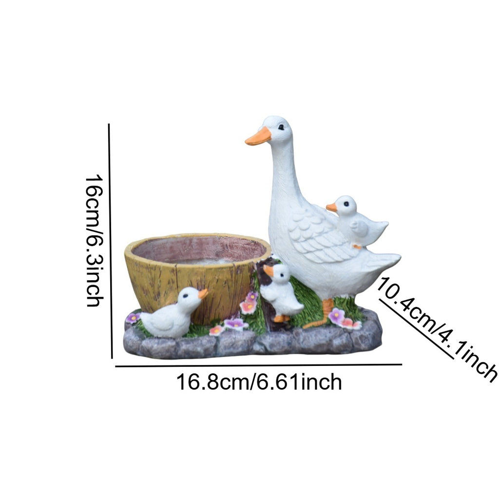 Pot de fleur canard en résine 17 cm — famille de canetons