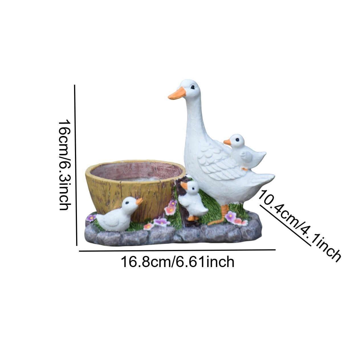 Pot de fleur canard en résine 17 cm — famille de canetons
