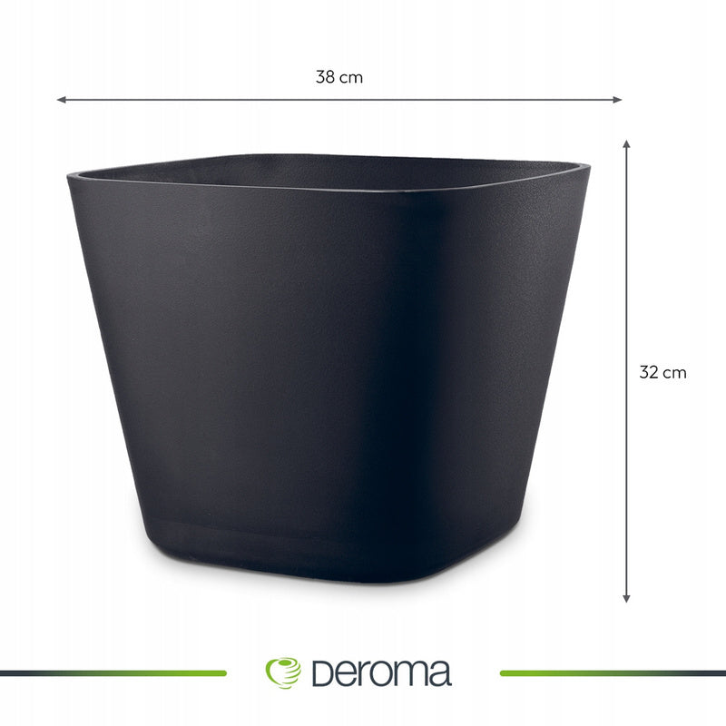 Pot de fleur carré anthracite 38 cm, 29 L, soucoupe incluse