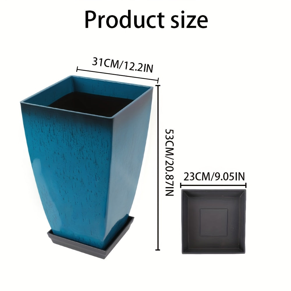 Pot de fleur carré haut bleu glaçure dégradée 31x31x53 cm