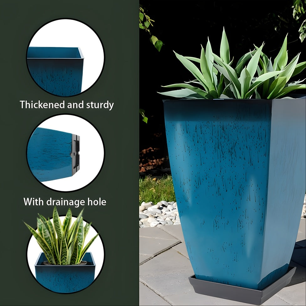 Pot de fleur carré haut bleu glaçure dégradée 31x31x53 cm
