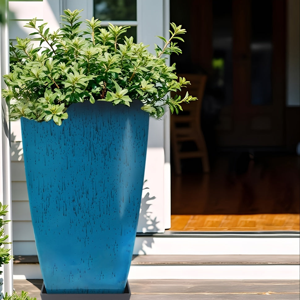 Pot de fleur carré haut bleu glaçure dégradée 31x31x53 cm