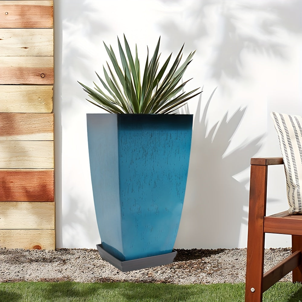 Pot de fleur carré haut bleu glaçure dégradée 31x31x53 cm