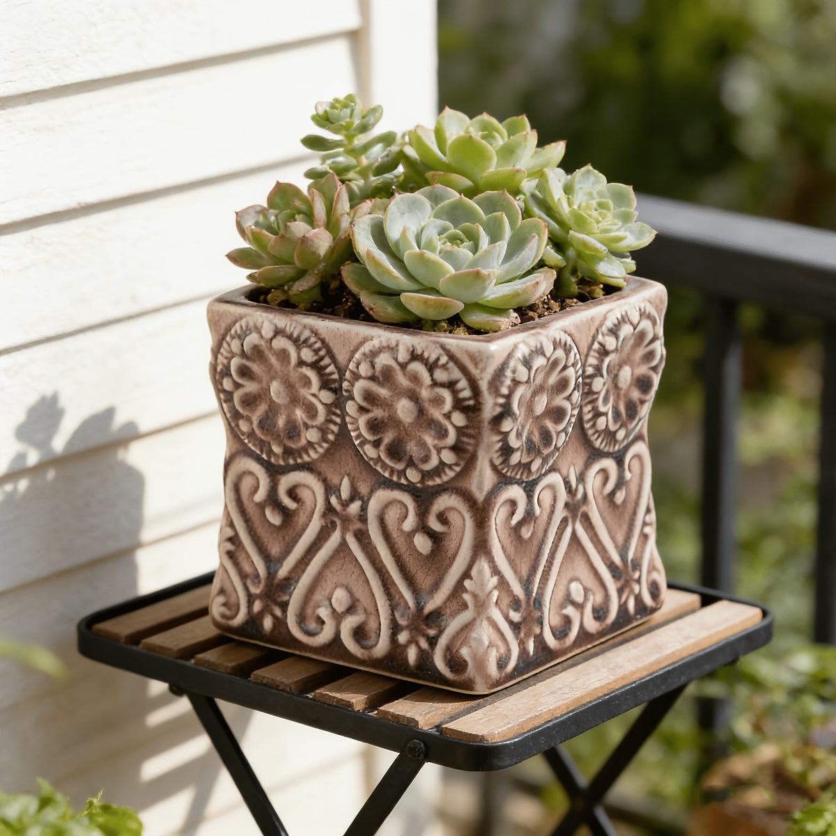 Pot de fleur carré céramique gaufrée pour orchidée — 11 cm