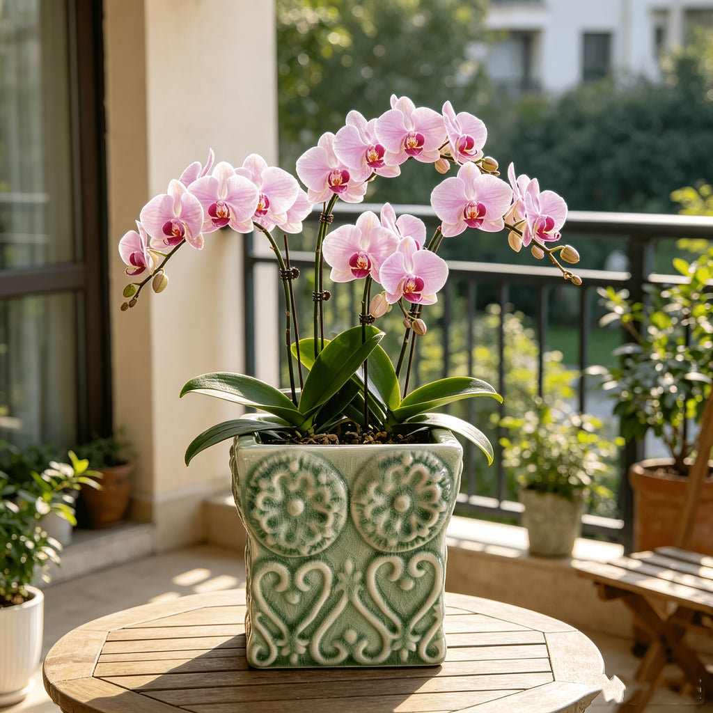 Pot de fleur carré céramique gaufrée pour orchidée — 11 cm