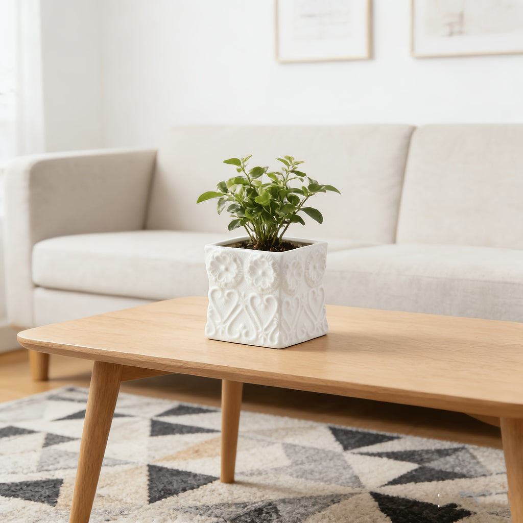 Pot de fleur carré céramique gaufrée pour orchidée — 11 cm
