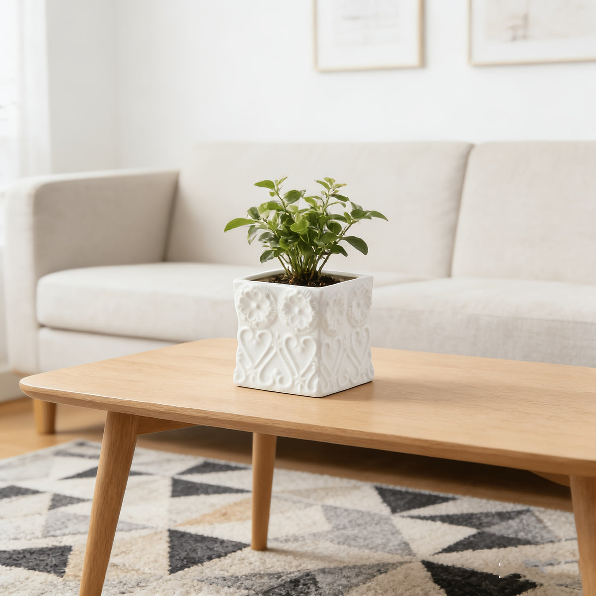Pot de fleur carré céramique gaufrée pour orchidée — 11 cm