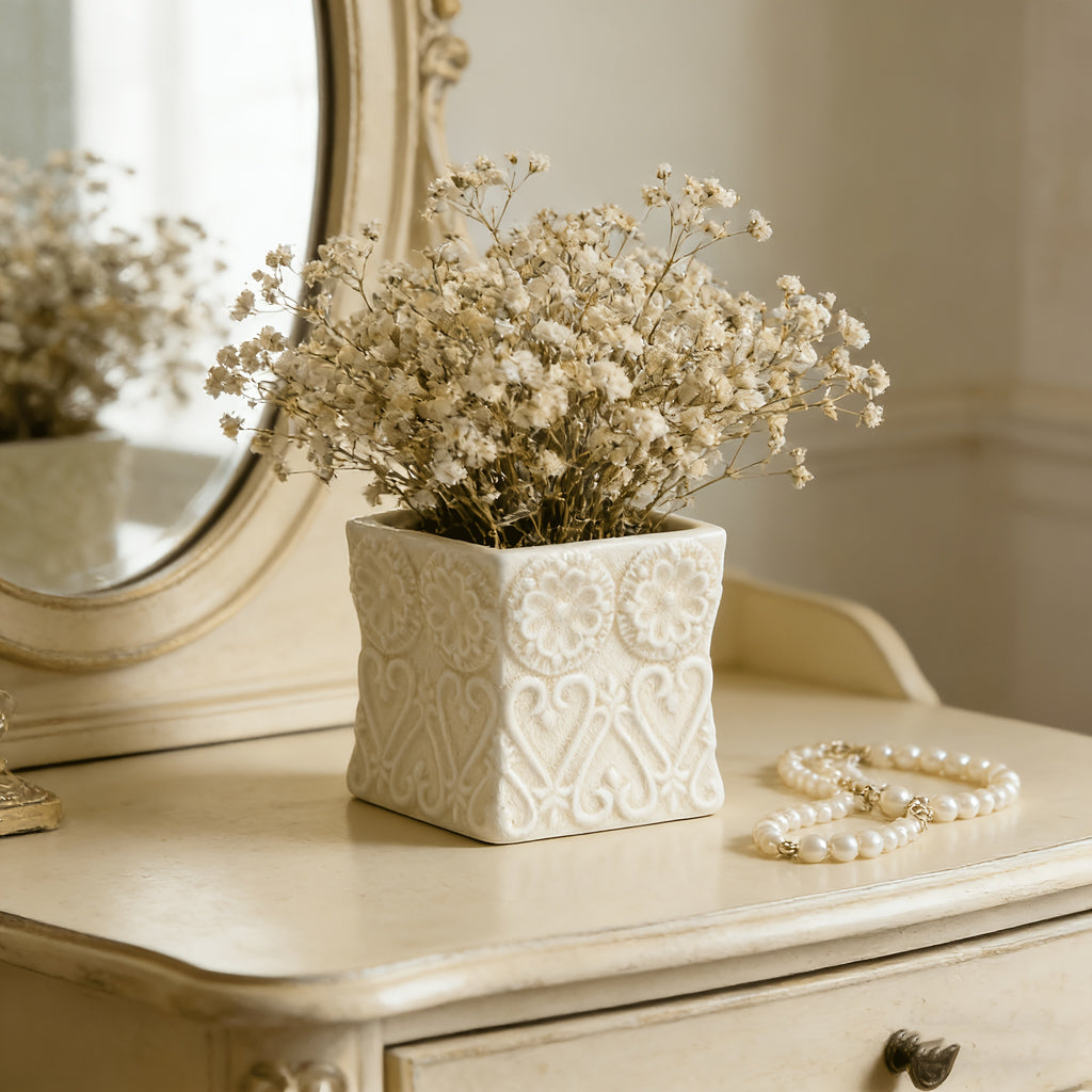 Pot de fleur carré céramique gaufrée pour orchidée — 11 cm