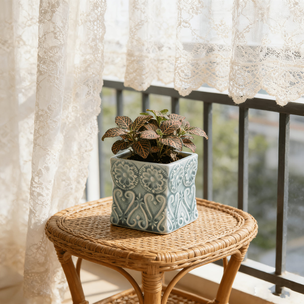 Pot de fleur carré céramique gaufrée pour orchidée — 11 cm