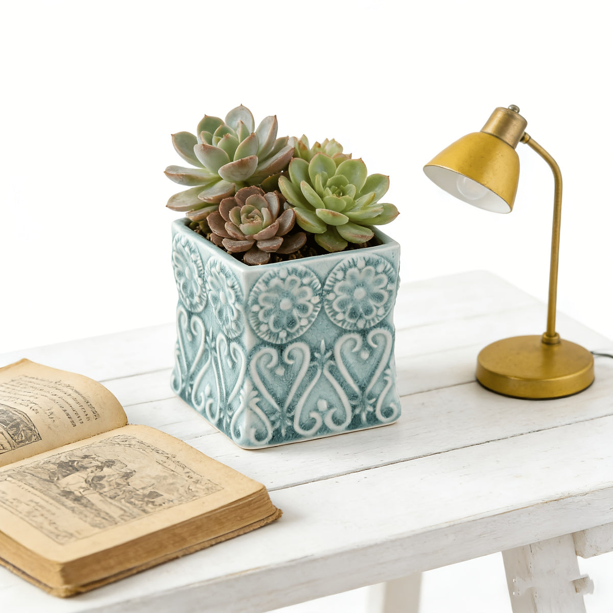 Pot de fleur carré céramique gaufrée pour orchidée — 11 cm