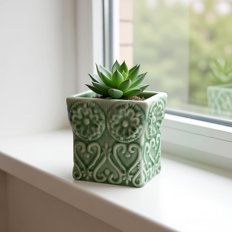 Pot de fleur carré céramique gaufrée pour orchidée — 11 cm