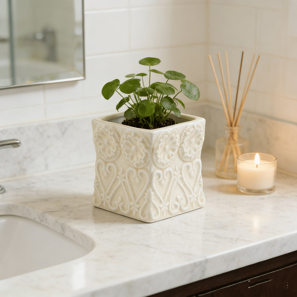 Pot de fleur carré céramique gaufrée pour orchidée — 11 cm