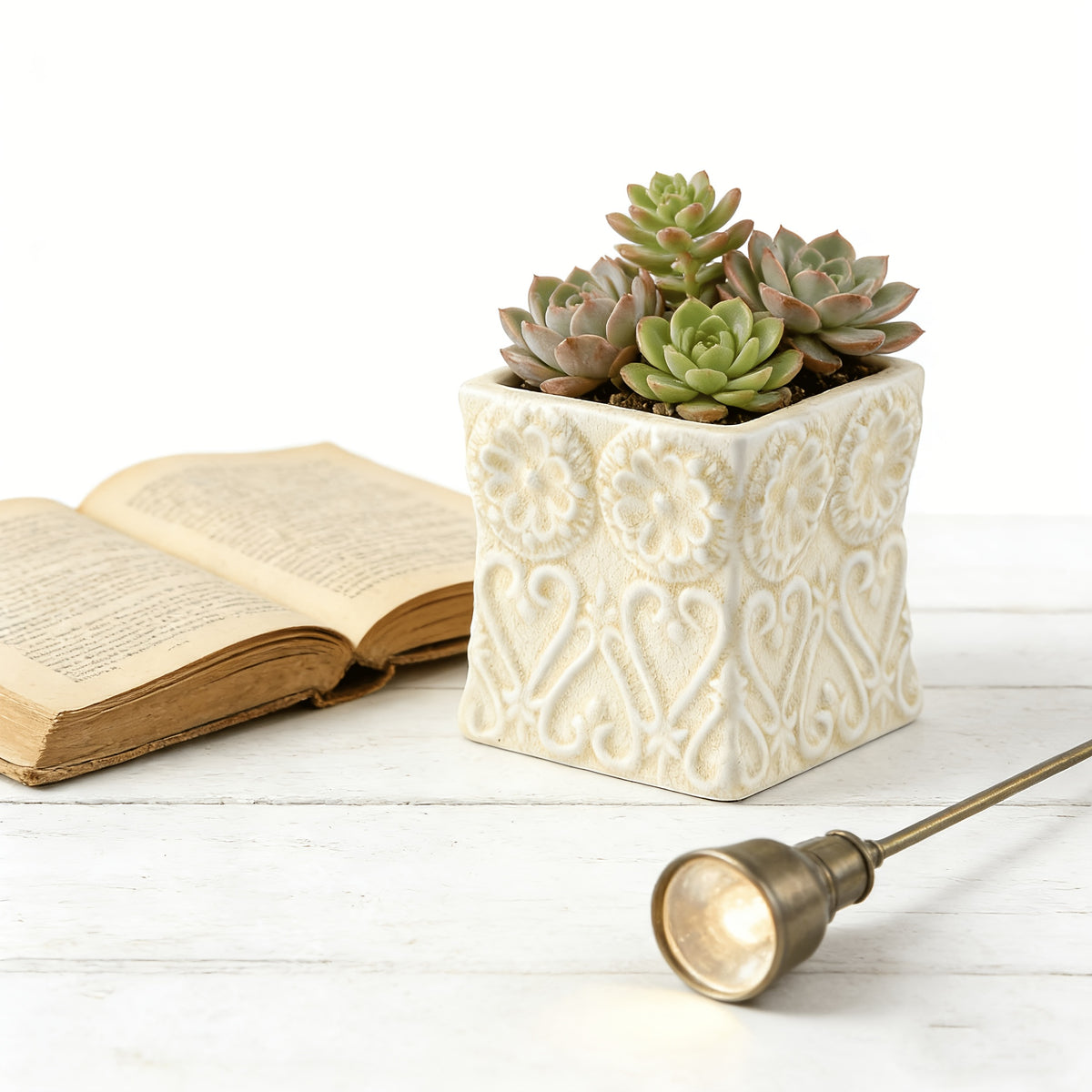 Pot de fleur carré céramique gaufrée pour orchidée — 11 cm