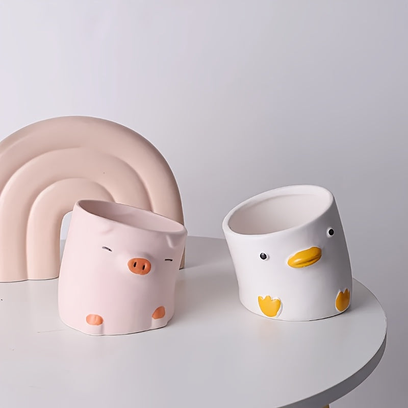 Pot de fleur en céramique Ø 9 cm — cochon ou caneton mignon