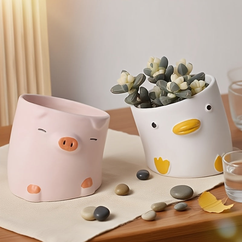 Pot de fleur en céramique Ø 9 cm — cochon ou caneton mignon