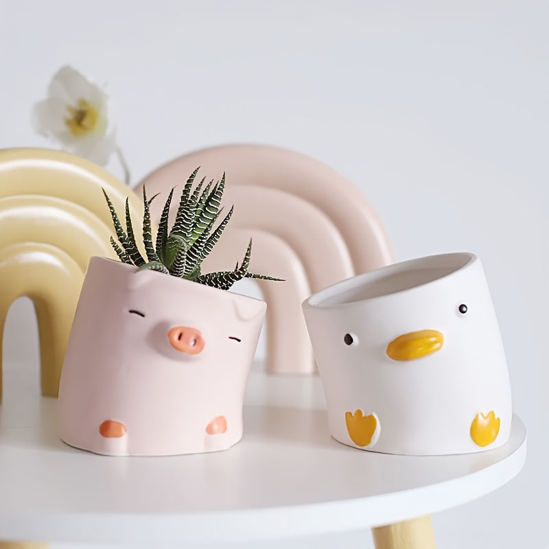 Pot de fleur en céramique Ø 9 cm — cochon ou caneton mignon
