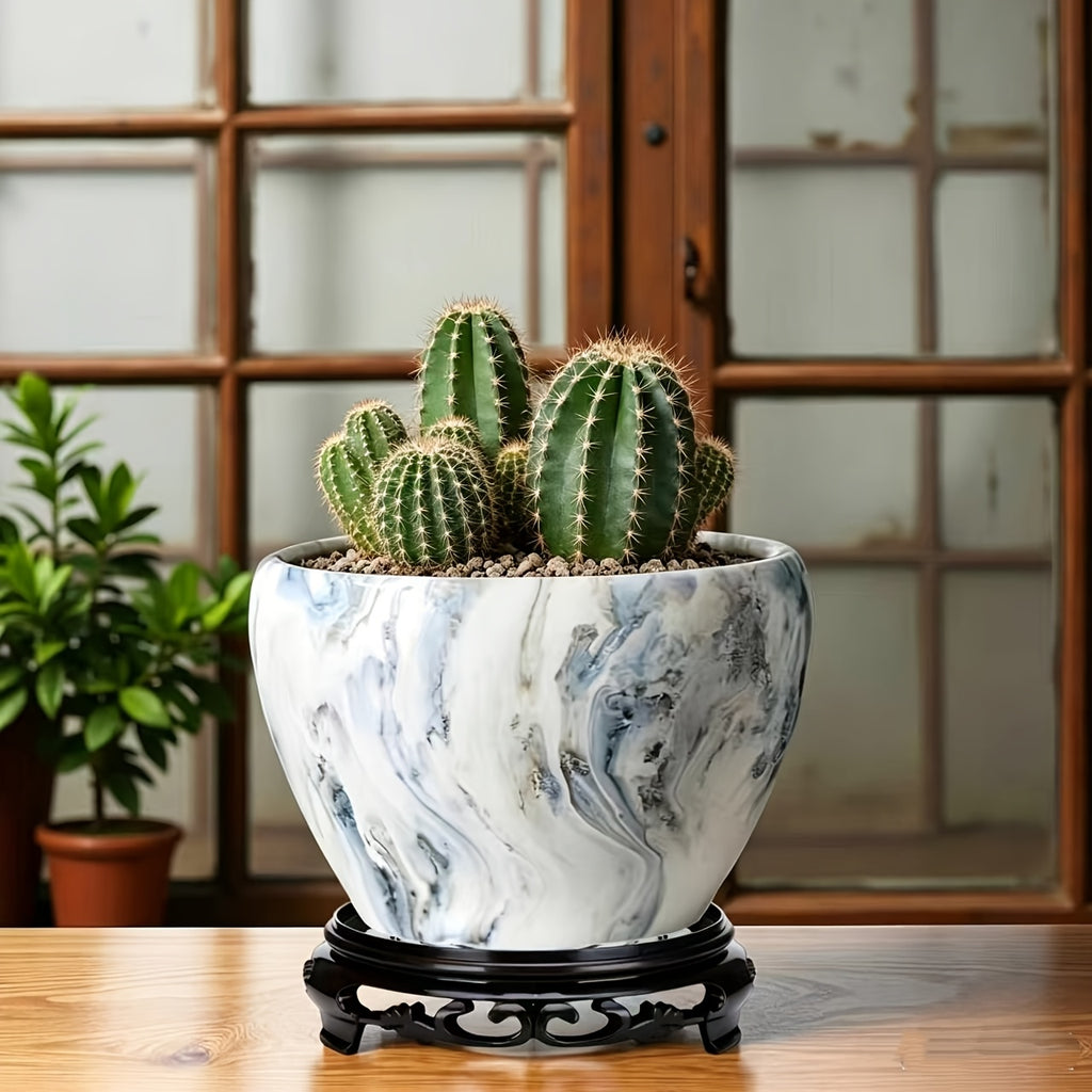 Pot de fleur en céramique effet marbre Ø 16 cm avec socle