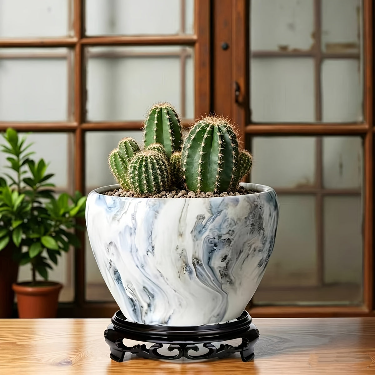 Pot de fleur en céramique effet marbre Ø 16 cm avec socle