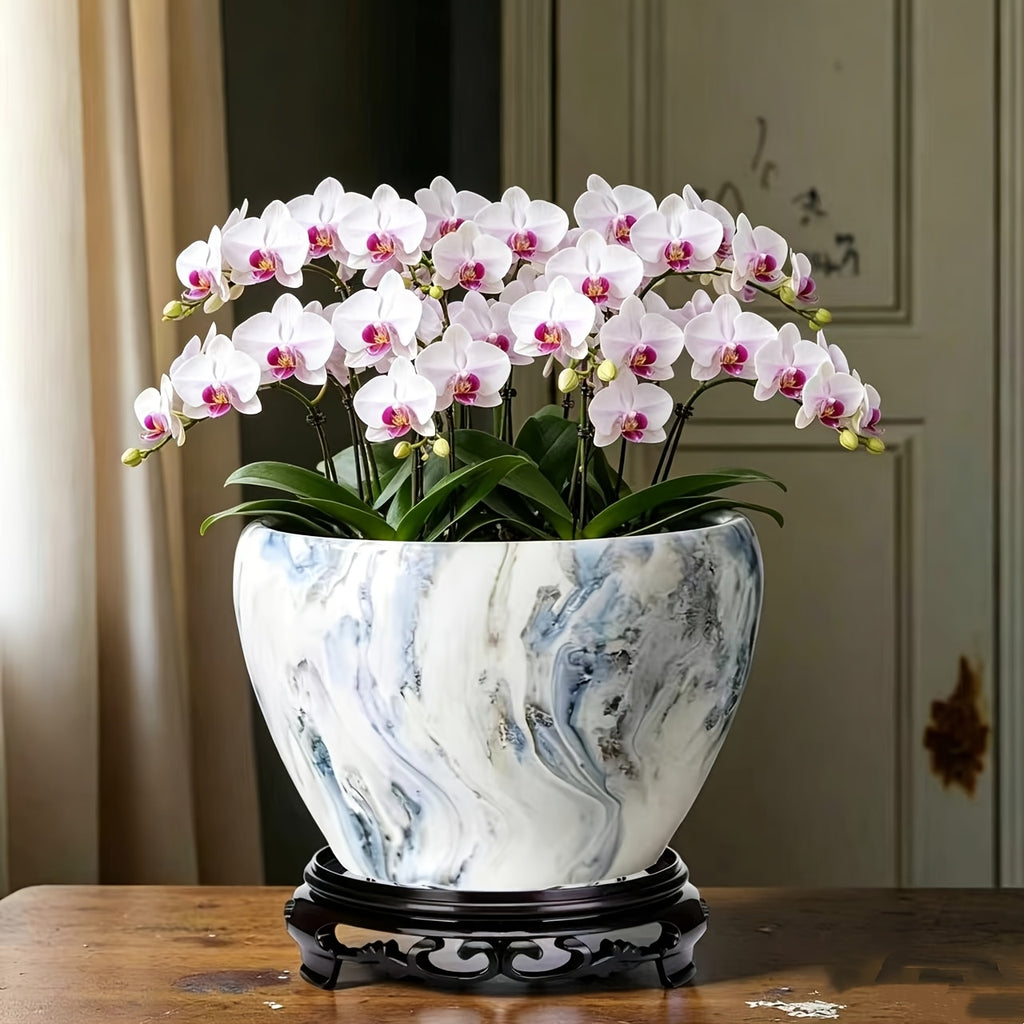 Pot de fleur en céramique effet marbre Ø 16 cm avec socle