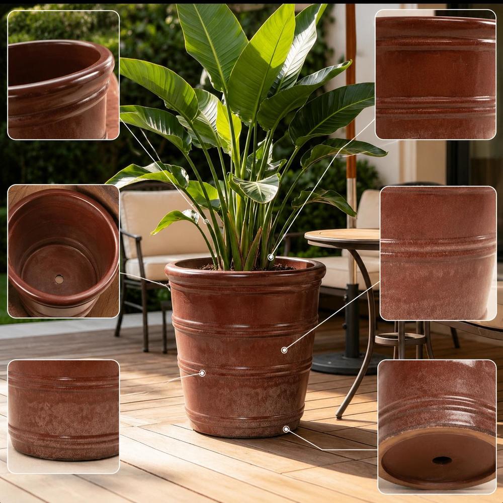 Pot de fleur céramique émaillée rouge brun Ø 32 cm percé