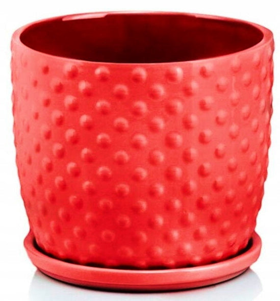 Pot de fleur en céramique rouge Ø 15 cm, soucoupe incluse