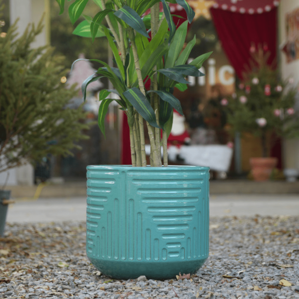 Pot de fleur en céramique turquoise Ø 43 cm avec drainage