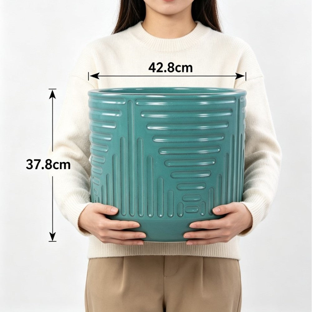 Pot de fleur en céramique turquoise Ø 43 cm avec drainage