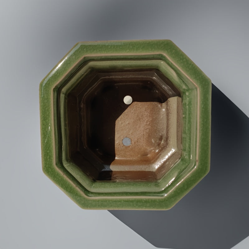 Pot de fleur céramique vert sculpté pour orchidée et bonsaï
