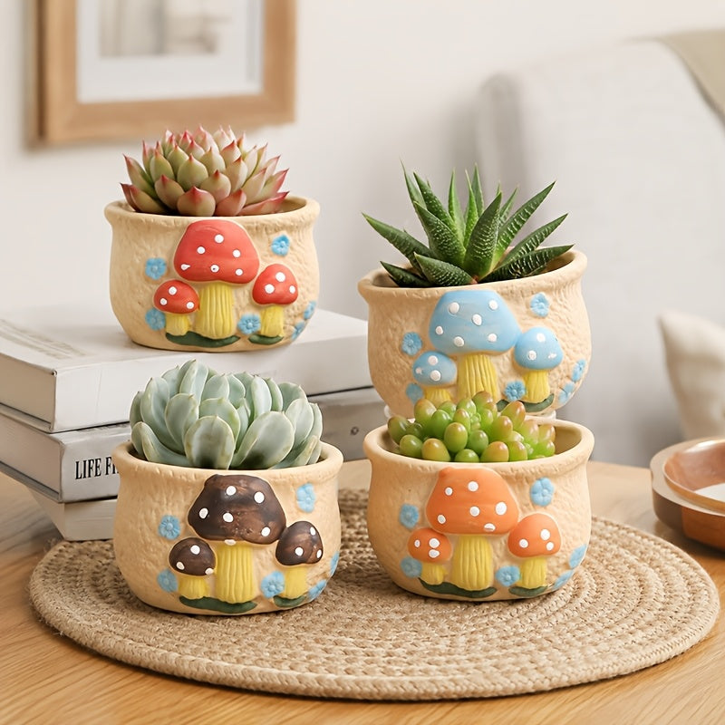 Pot de fleur champignon en céramique Ø 10 cm — lot de 2