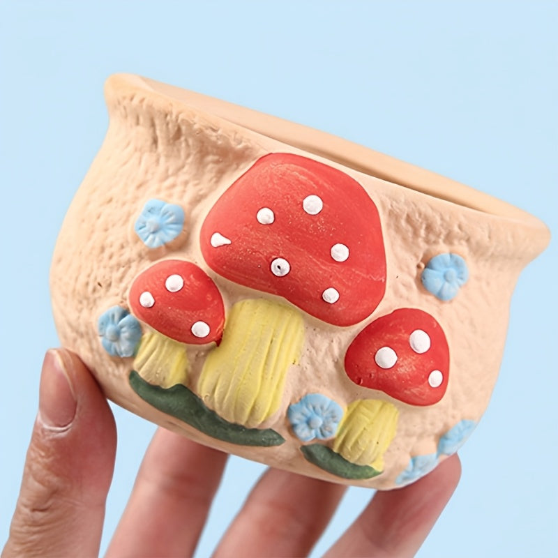 Pot de fleur champignon en céramique Ø 10 cm — lot de 2