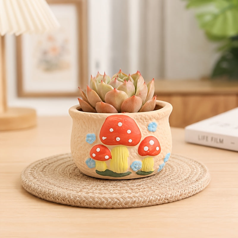 Pot de fleur champignon en céramique Ø 10 cm — lot de 2