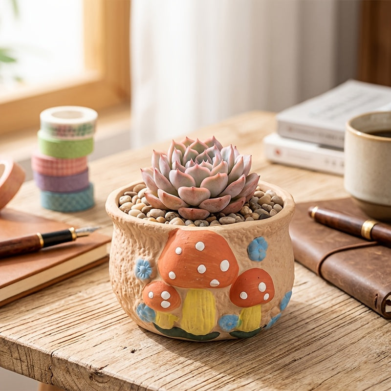 Pot de fleur champignon en céramique Ø 10 cm — lot de 2