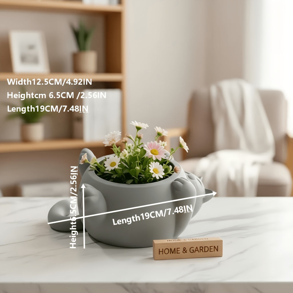 Pot de fleur chat gris 19 cm - déco ludique pour bureau