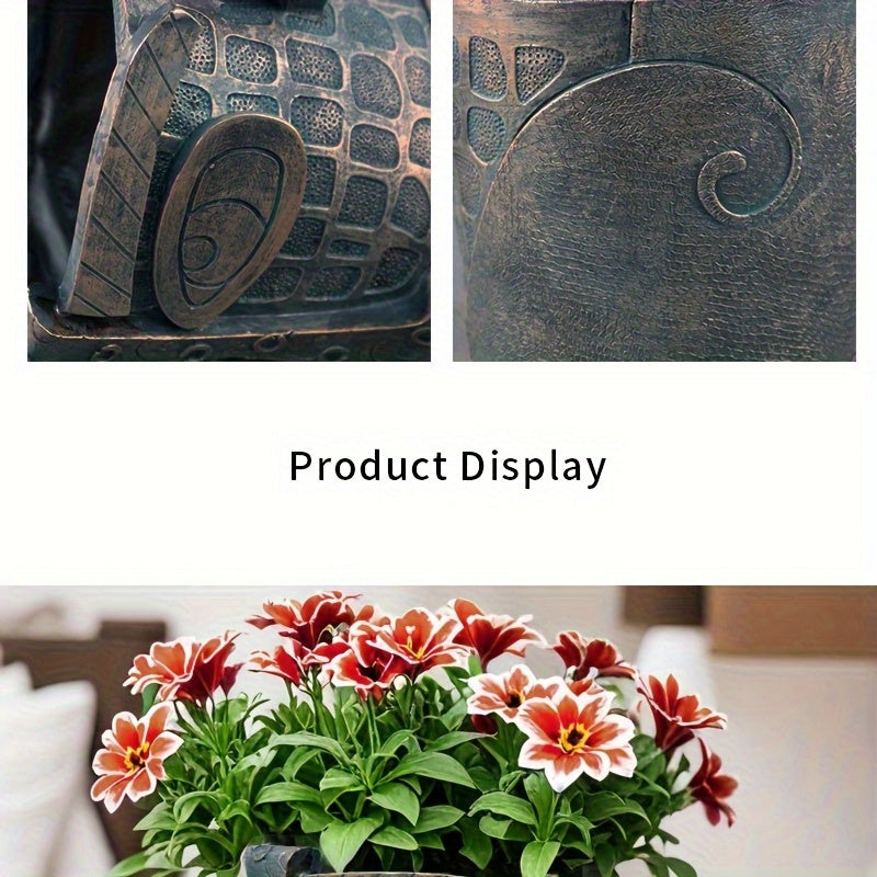 Pot de fleur design visage abstrait en résine effet bronze