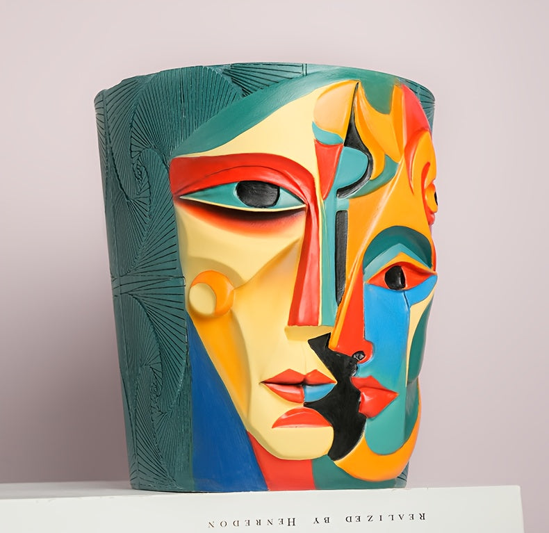 Pot de fleur design visage cubiste en résine Ø 17 × H 19 cm