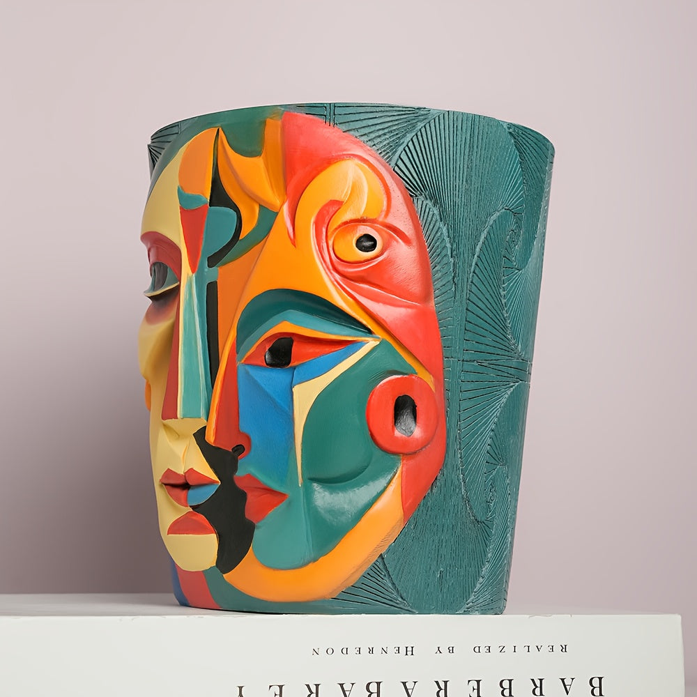 Pot de fleur design visage cubiste en résine Ø 17 × H 19 cm