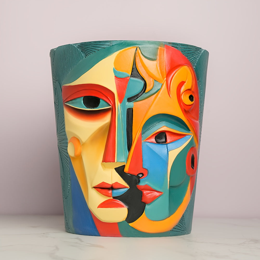 Pot de fleur design visage cubiste en résine Ø 17 × H 19 cm