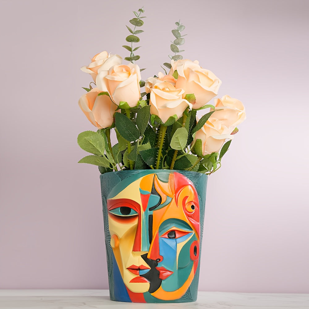 Pot de fleur design visage cubiste en résine Ø 17 × H 19 cm